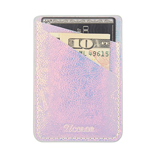 Product Cover Phone Card Holder Sleeves uCOLOR Iridescent Pink PU Leather Wallet Pocket Credit Card ID Case Holder Pouch 3M Adhesive Sticker on Compatibe with iPhone Samsung Galaxy Android Smartphones