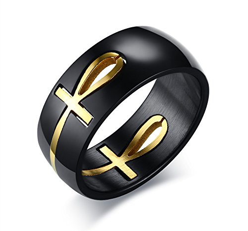 Product Cover XUANPAI 18K Gold Plated Hollow Stainless Steel Removable Ankh Cross Ring Men,Size 8-12