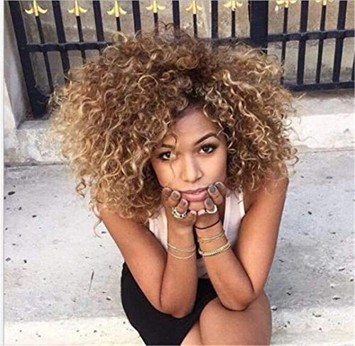 Product Cover Synthetic Long Afro Kinky Curly Wigs for Black Women Blonde Mixed Brown Hair