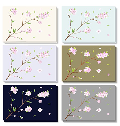 Product Cover 120-Pack - All Occasion Assorted Blank Vintage Note Cards Greeting Cards Bulk Box Set - 6 Different Japanese Cherry Blossom Designs, Envelopes Included - 4 x 6 Inches