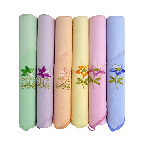 Product Cover A'SHOP Women's Soft Cotton Hankies with Floral Embroidery and Threaded Border (Multicolour, 25x25cm) - Pack of 6