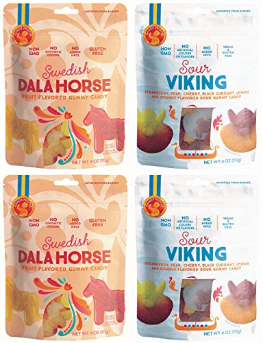Product Cover Candy People Swedish Non-GMO Gummy Candy Variety Pack of 4 - Dala Horse and Sour Viking