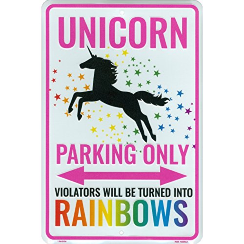 Product Cover Tags America Unicorn Parking Only Sign, Violators Will Be Turned Into Rainbows, 8 x 12 Inch Aluminum Novelty Signs for Kids Room, Funny Metal Wall Décor, Gifts for Girls