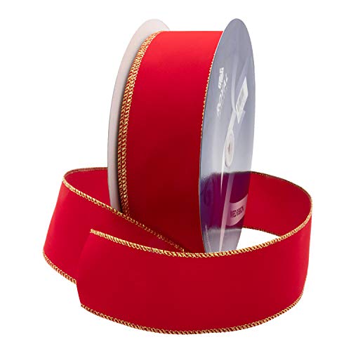 Product Cover Royal Imports Wired Traditional Red Velvet Christmas Waterproof Ribbon with Gold Edge 2 1/2