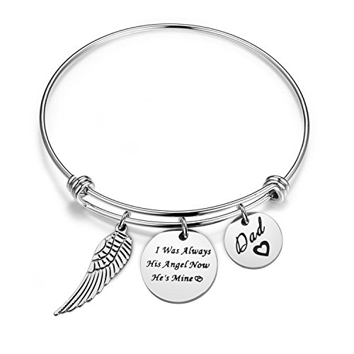 Product Cover Memorial Bracelet I Was Always His Angel Now He's Mine In Memory Of Loved One Dad Sympathy Gift (In memory of dad bracelet)