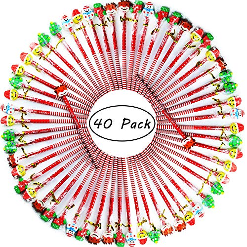 Product Cover Etmact 40 Pack Assorted Colorful Holiday Christmas Pencil With Eraser Novelty Dot & Stripe Giant Eraser Topper Kids Pencils Kids Pencils Pencils For Kids Pencil Pack Pencils Bulk Giant Pencil