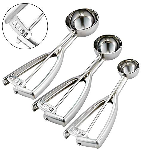 Product Cover Cookie Scoop Set, Ice Cream Scoop Set, 3 PCS Cookie Scoops for Baking Include Large-Medium-Small Size, Select 18/8 Stainless Steel, Secondary Polishing