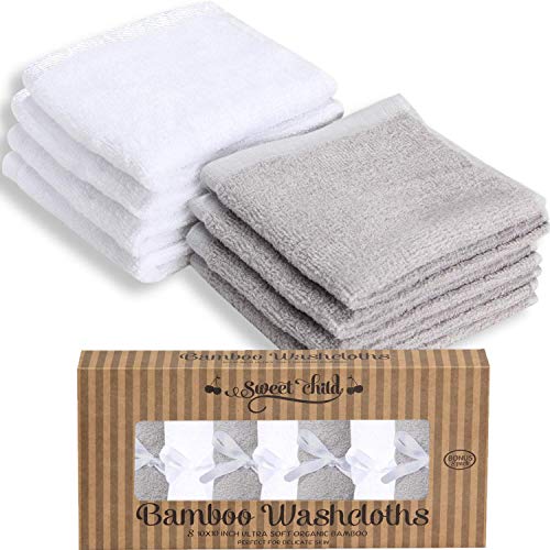 Product Cover SWEET CHILD Bamboo Baby Washcloths (Bonus 8-Pack) - Premium Extra Soft & Absorbent Towels for Baby's Sensitive Skin-Perfect 10