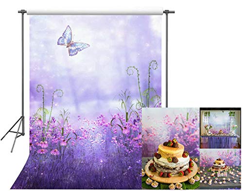 Product Cover FUERMOR Fairytale Background 5x7ft Purple Flowers and Butterfly Photography Backdrop Photo Props Room Mural LEFU017