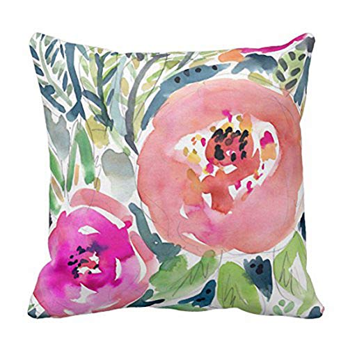 Product Cover Emvency Throw Pillow Cover Colorful Bohemian Peach Floral Boho Watercolor Pink Painterly Decorative Pillow Case Home Decor Square 20 x 20 Inch Pillowcase