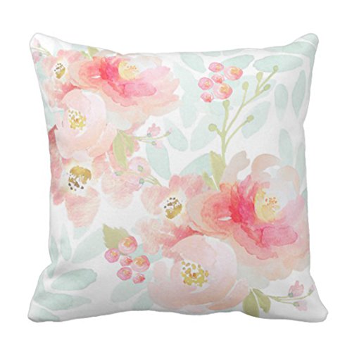 Product Cover Emvency Throw Pillow Cover Watercolor Peonies Indy Bloom Pink Floral Girls Decorative Pillow Case Home Decor Square 16 x 16 Inch Pillowcase
