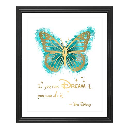 Product Cover Eleville 8X10 If you can dream it you can do it Real Gold Foil Butterfly Watercolor Art Print (Unframed) Quotes Print Home decor Motivational Birthday Wedding Gift WG113