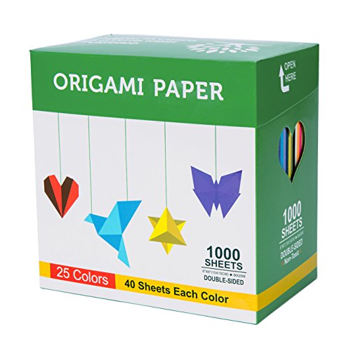 Product Cover BUBU Origami Paper 1000 Sheets 6 Inch Square Double Sided Color 25 Vivid Colors for Beginners Trainning and School Craft Lessons
