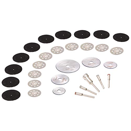 Product Cover Cutting Wheel Set 30Pcs for Rotary Tool, GOXAWEE 1/8'' Shank Diamond Cutting Wheel, Mini HSS Cut Off Saw Blades, Resin Cutting Discs with Mandrels for Stone Wood Metal