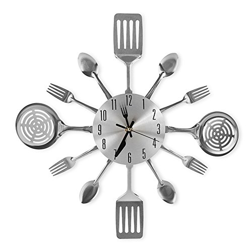 Product Cover CIGERA 16 Inch Large Kitchen Wall Clocks with Spoons and Forks,Great Home Decor and Nice Gifts,Sliver
