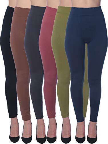 Product Cover Active Club 6 Pack Women's Fleece Lined Leggings - Soft High Waisted Winter Warm Leggings (S/M, Black/Navy/Dk Grey/Olive/Rose/Brown)