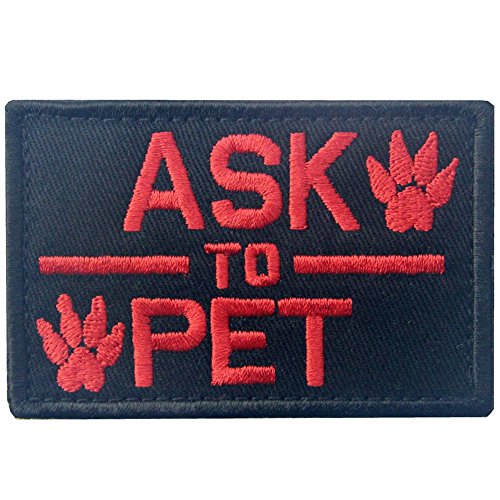 Product Cover Service Dog Ask to Pet Tactical Embroidered Morale Hook & Loop Patch - Red