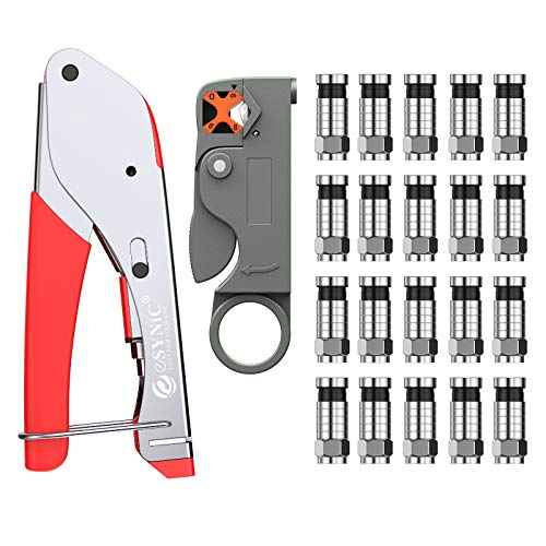 Product Cover ESYNIC Coax Cable Crimper Coaxial Compression Tool Kit Wire Stripper with Coaxial F RG6 RG59 Connector LTT-7 CATV Cable Locking Terminator TV Tool