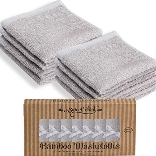 Product Cover SWEET CHILD Bamboo Baby Washcloths (Bonus 8-Pack) - Premium Extra Soft & Absorbent Towels for Baby's Sensitive Skin-Perfect 10