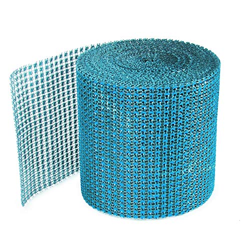 Product Cover Diamond Rhinestone Mesh Ribbon Supreme Quality Sparkling Bling Wrap Ribbon Bulk DIY Roll for Arts Crafts Party Decorations, Turquoise, 4.75