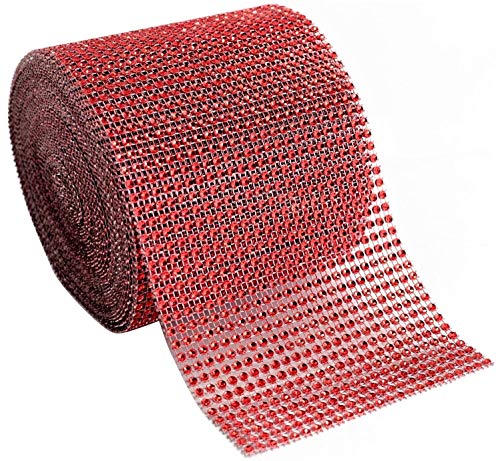 Product Cover Diamond Rhinestone Mesh Ribbon Supreme Quality Sparkling Bling Wrap Ribbon Bulk DIY Roll for Arts Crafts Party Decorations, Red, 4.75