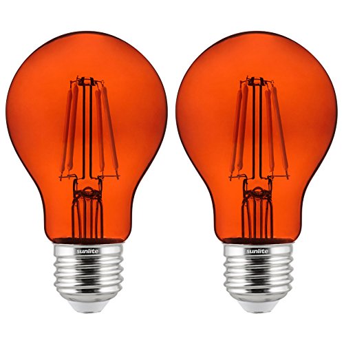 Product Cover Sunlite 81085 A19 Standard 4.5 (60 Watt Equivalent) Colored Transparent Dimmable Light Bulb, 2 Pack, Orange