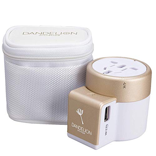 Product Cover DANDELION Travel Adapter Outlet Adapter Traveler Accessory Universal Wall Charger 2 USB Ports (UK, USA, AU, Europe, Asia) International Power Plug Adaptor for Multiple Socket Type C, A, I, G (Gold)