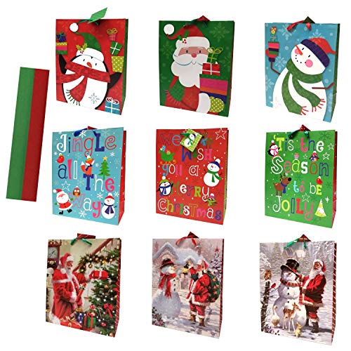 Product Cover Christmas Large Gift Bags with Tissue - 10 Pc Set