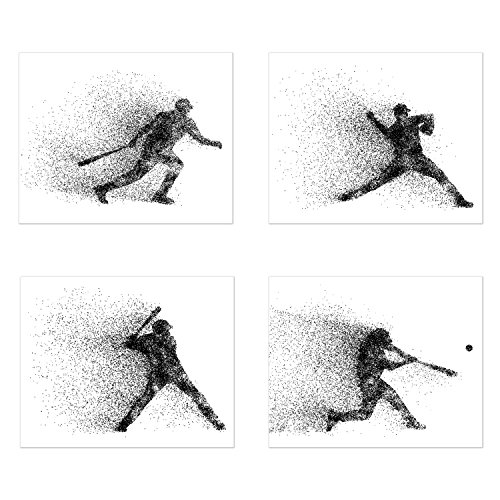 Product Cover Baseball Wall Art Prints - Particle Silhouette - Set of 4 (8x10) Poster Photos - Bedroom - Man Cave Decor