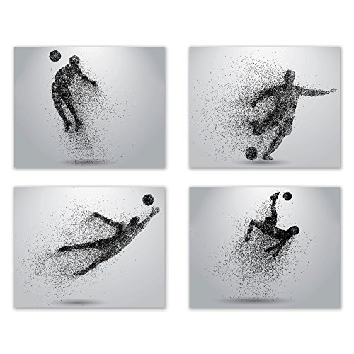 Product Cover Soccer Wall Art Prints - Particle Silhouette - Set of 4 (8x10) Poster Photos - Man Cave- Bedroom Decor