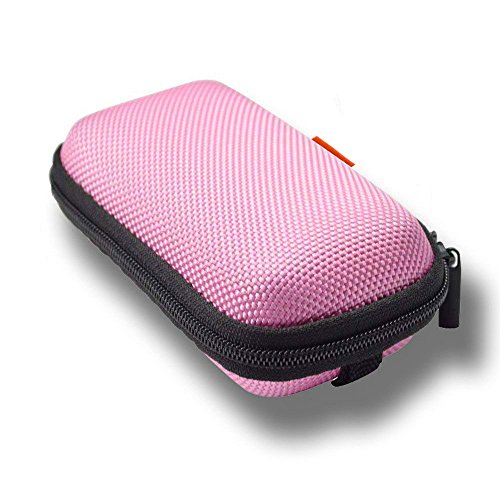 Product Cover GLCON Rectangle Shaped Portable Protection Hard EVA Case,Mesh Inner Pocket,Zipper Enclosure Durable Exterior,Lightweight Universal Carrying Bag Wired/Bluetooth Headset Charger Change Purse (Pink)