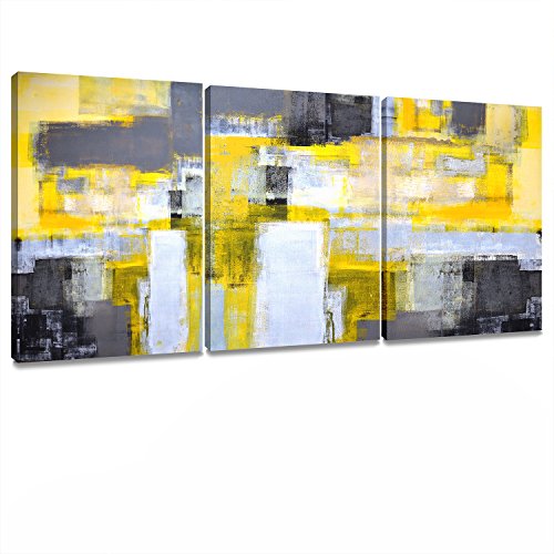 Product Cover ArtKisser Modern Abstract Wall Art Yellow Wall Decor Prints on Canvas Paintings Artwork Wall Decoration Home Decor for Living Room Stretched and Framed Ready to Hang 12''x16'' 3pcs