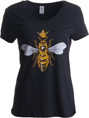 Product Cover Queen Bee | Funny, Cute, Cool Boss Lady Crown Alpha Top, Women's V-Neck T-Shirt-(Vneck,L) Vintage Black