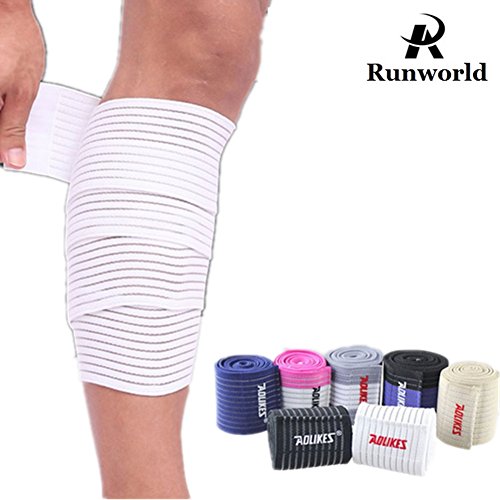 Product Cover Runworld (1 Pair Elastic Calf Shin Compression Bandage Brace Thigh Leg Wraps Support for Sports, Weightlifting, Fitness, Running - Knee Straps for Squats Men Women (White)