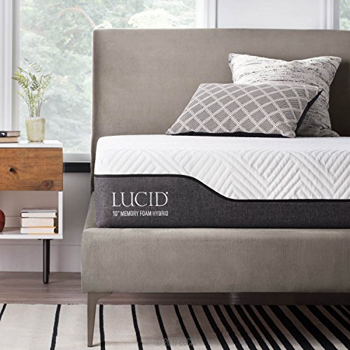 Product Cover LUCID 10 Inch Queen Hybrid Mattress - Bamboo Charcoal and Aloe Vera Infused Memory Foam - Moisture Wicking - Odor Reducing - CertiPUR-US Certified