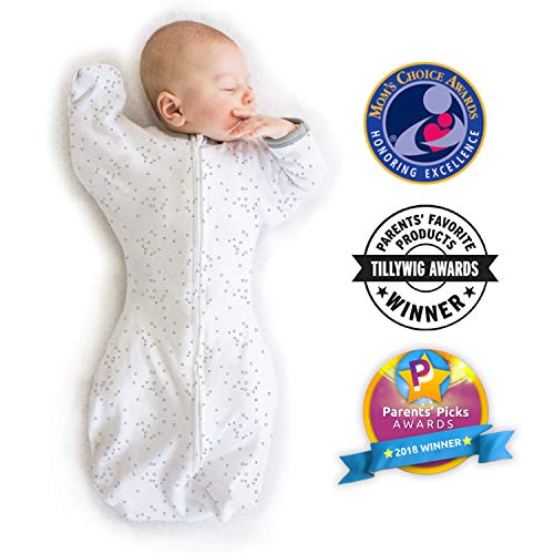Product Cover Amazing Baby Transitional Swaddle Sack with Arms Up Mitten Cuffs, Confetti, Sterling, Medium, 3-6 Months (Parents' Picks Award Winner)