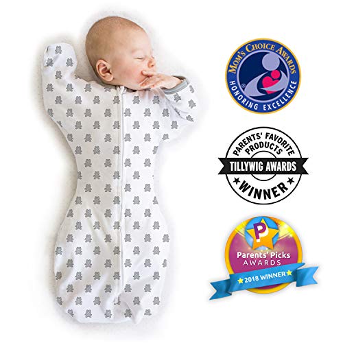 Product Cover Amazing Baby Transitional Swaddle Sack with Arms Up Mitten Cuffs, Tiny Bear, Sterling, Medium, 3-6 Months (Parents' Picks Award Winner)