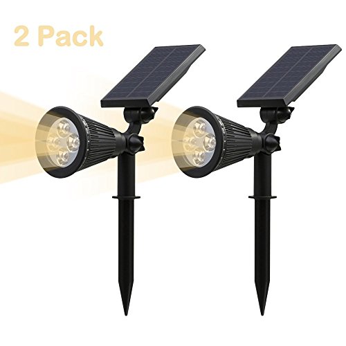Product Cover Quace Upgraded Solar Lights Pack of 2 Waterproof Outdoor Landscape Lighting Spotlight/Wall Light Auto On/Off for Yard Garden Driveway Pathway Pool Warm White