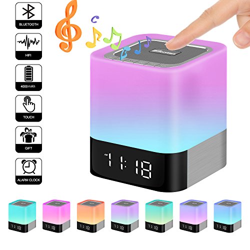 Product Cover Elecstars Touch Bedside Lamp with Bluetooth Speaker, Dimmable Warm Night Light, Alarm Clock, MP3 Music Player, Table Lamp with 4000mAh Battery, Support TF and SD Card, Gift for Kids Friends Party
