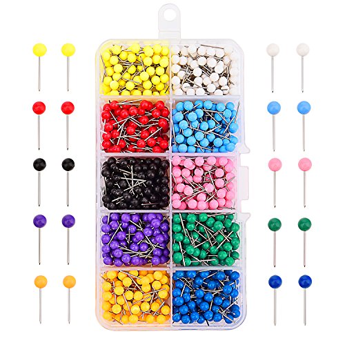 Product Cover Sunmns 1000 Pieces Colorful Map Tacks Push Pins Ball Head with Steel Point, 1/8 Inch