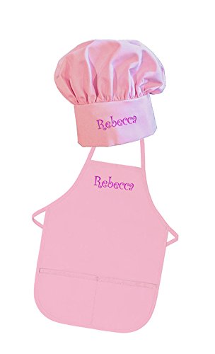 Product Cover Personalized Embroidered Kids Apron and Chef Hat Set (Pink, Regular (Ages up to 6 or 7))