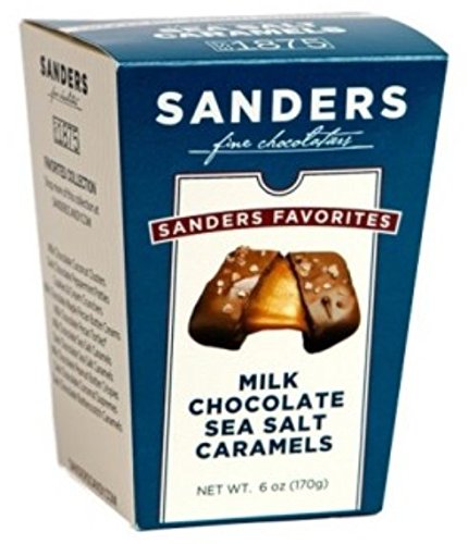 Product Cover Gourmet Milk Chocolate Sea Salt Caramels - Sanders Fine Chocolates 6oz Box - Classic Caramel covered in creamy Milk Chocolate + sprinkled with sea salt | THE ANSWER TO YOUR SWEET & SALTY CRAVINGS!