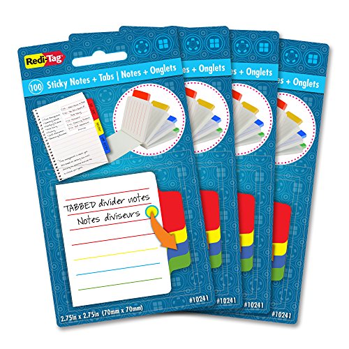 Product Cover Redi-Tag Mini Ruled Divider Notepad, 100 Tabbed Sticky Notes, 4 Color Tabs, 2.75 Inch Square, 4 Packs (10246)