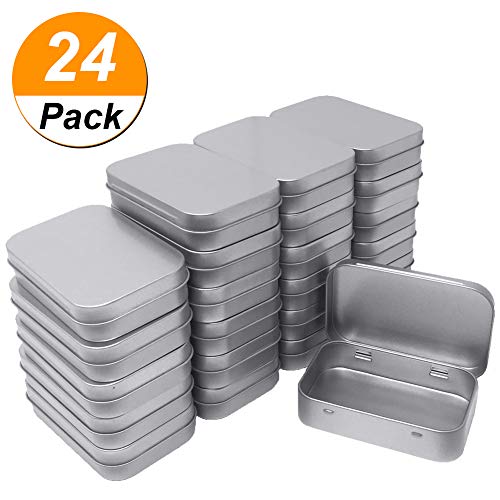 Product Cover 24 Pack Metal Rectangular Empty Hinged Tins Box Containers Mini Portable Box Small Storage Kit, Home Organizer, 3.75 by 2.45 by 0.8 Inch Silver