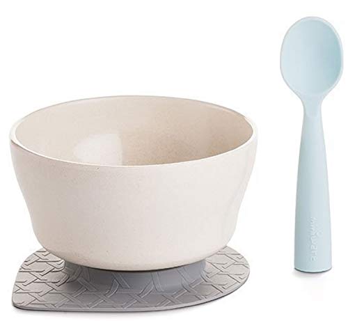 Product Cover Miniware First Bites Set with Bamboo Cereal Bowl, Detachable Suction Foot, and Lavender Teething Spoon for Baby Toddler Kids - Promotes Self Feeding | Eco-Friendly and BPA Free | Dishwasher Safe