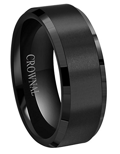 Product Cover CROWNAL 4mm 6mm 8mm 10mm Blue Groove Black Matte Finish Tungsten Carbide Wedding Band Ring Engraved I Love You Size 4 to 17