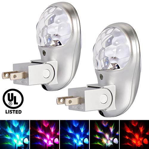 Product Cover Emotionlite Plug in Night Light LED Nightlight, Multi Colored Rotates, Dusk to Dawn Sensor for Kids Adults Bedroom Bathroom Hallway Stairways Kitchen Corridor, UL Listed, 2 Pack, Projector, 2 Count