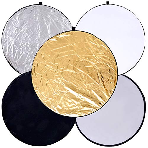 Product Cover Round 24-inch / 60cm 5-in-1 Portable Collapsible Multi Disc Light Reflector Photography with Bag for Studio or Any Photography Situation-Silver, Gold, White, Translucent and Black