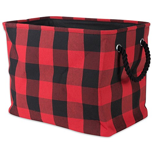 Product Cover DII Polyester Storage Basket or Bin with Durable Cotton Handles, Home Organizer Solution for Office, Bedroom, Closet, Toys, Laundry, Medium, Red & Black