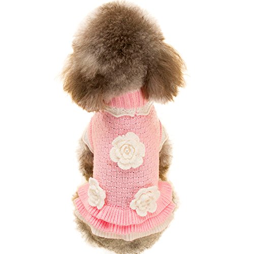 Product Cover Joytale Turtleneck Flower Studded Pet Dog Sweater Apparel, Pink Female Girl Dog Winter Clothes, Fits Small Puppy Medium Breeds; Back Length 15.7